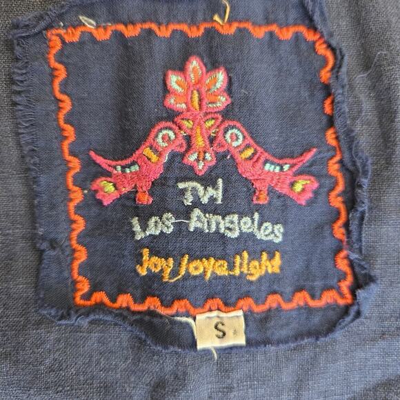 JOHNNY WAS Navy Embroidered Boho Scoop Neck Linen Top Small - Picture 8 of 8